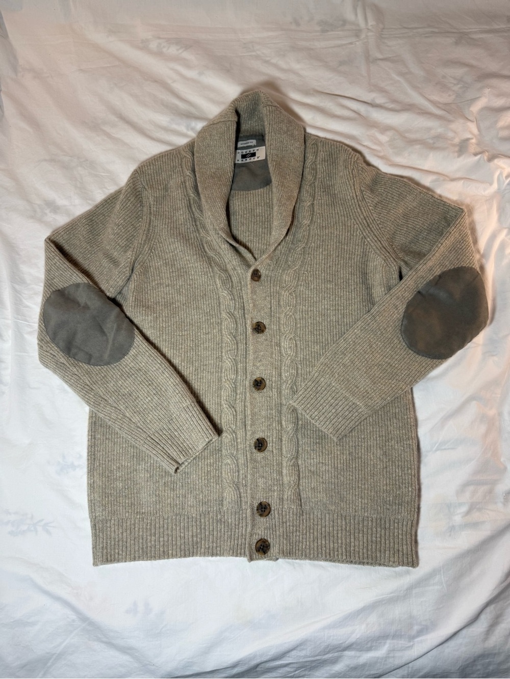 Joseph Abboud Men's Shawl Collar Cable-Knit Cardigan Sweater in Light Taupe